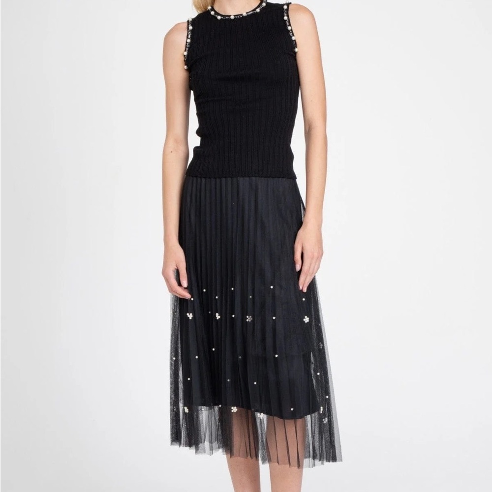 Eva Franco Black Embellished A-Line Midi Skirt